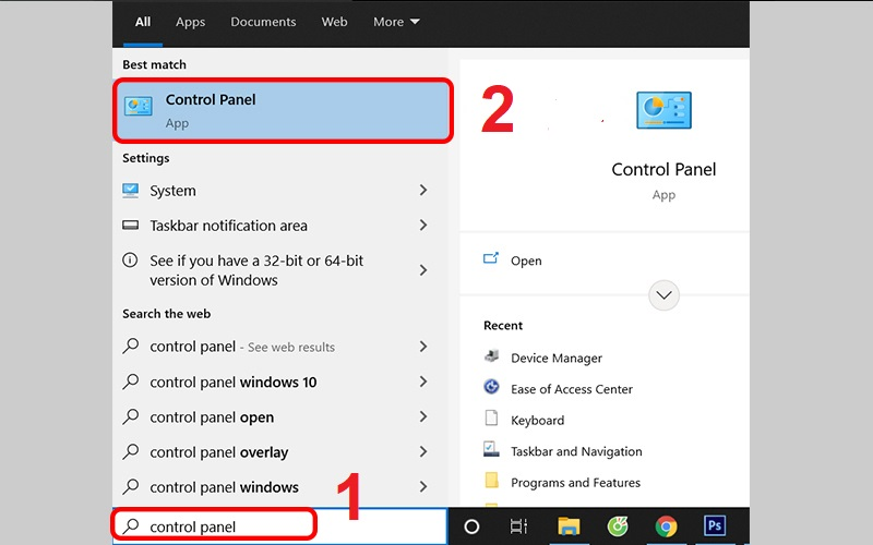 Tìm kiếm và mở Control Panel