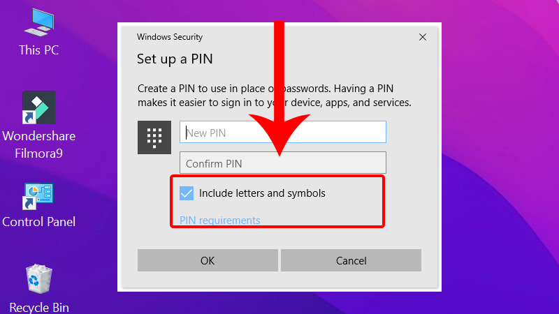 Tick chọn Include letters and symbols