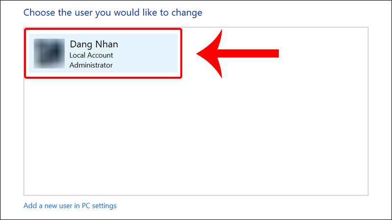 Nhấn vào Account mà bạn muốn đổi mật khẩu