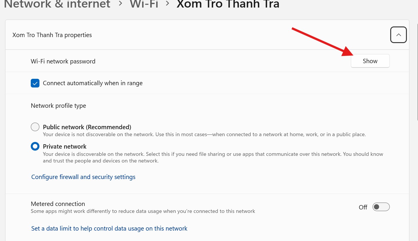 Chọn Show để xem password