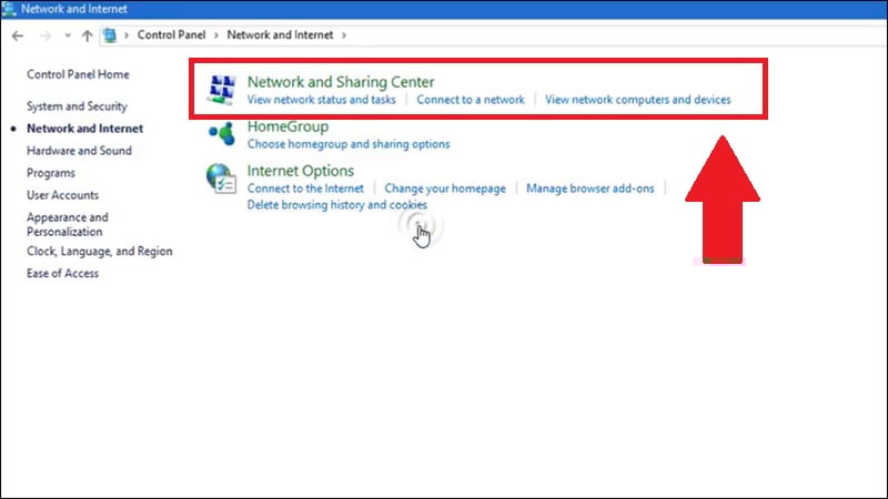 Vào mục Network & Sharing Center