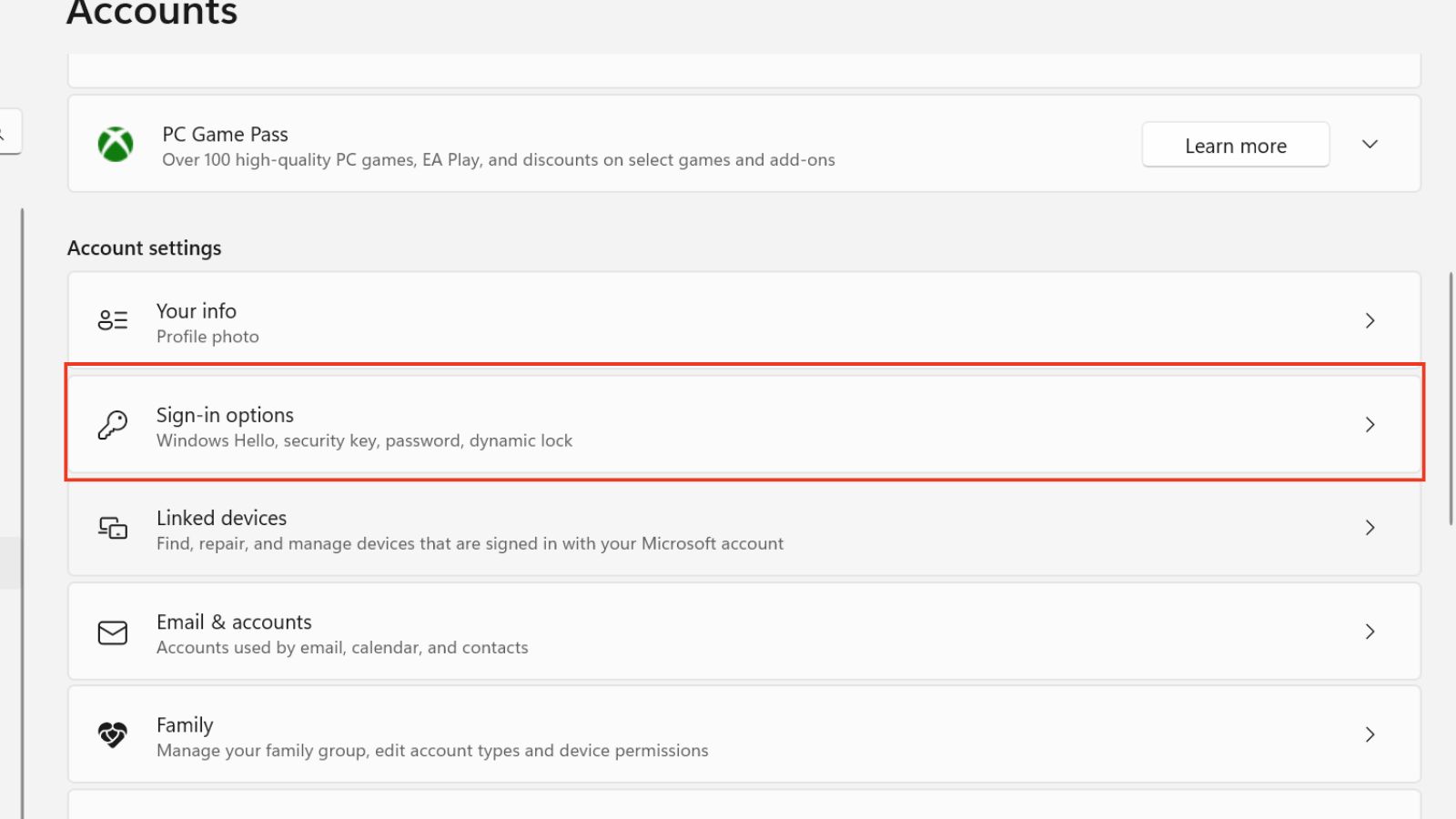 Chọn Sign-in Options