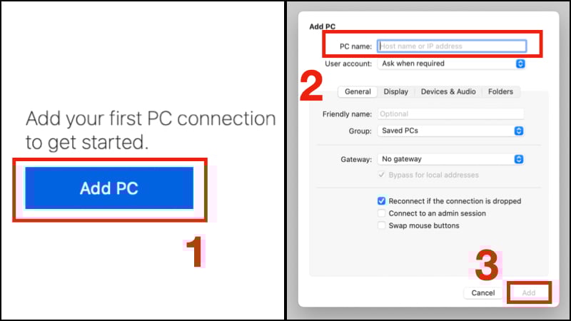 Thêm PC để kết nối
