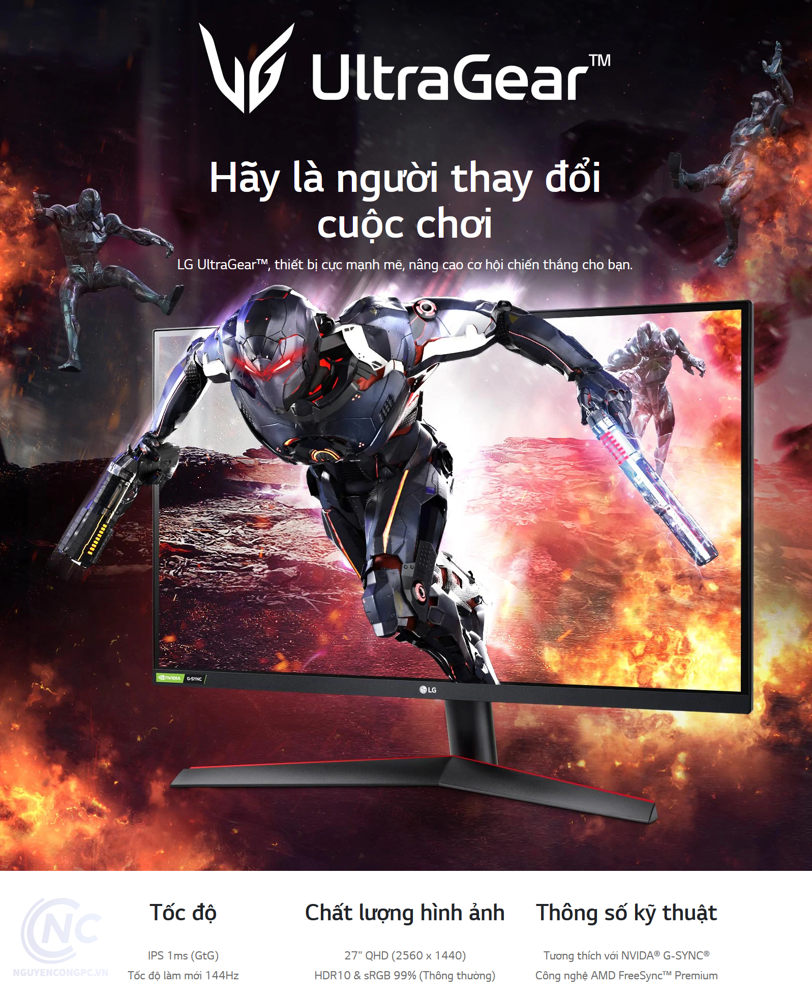 Màn hình LG 27GN800-B (27inch/2K/IPS/HDR/144Hz/1ms/G-SYNC/FreeSync)