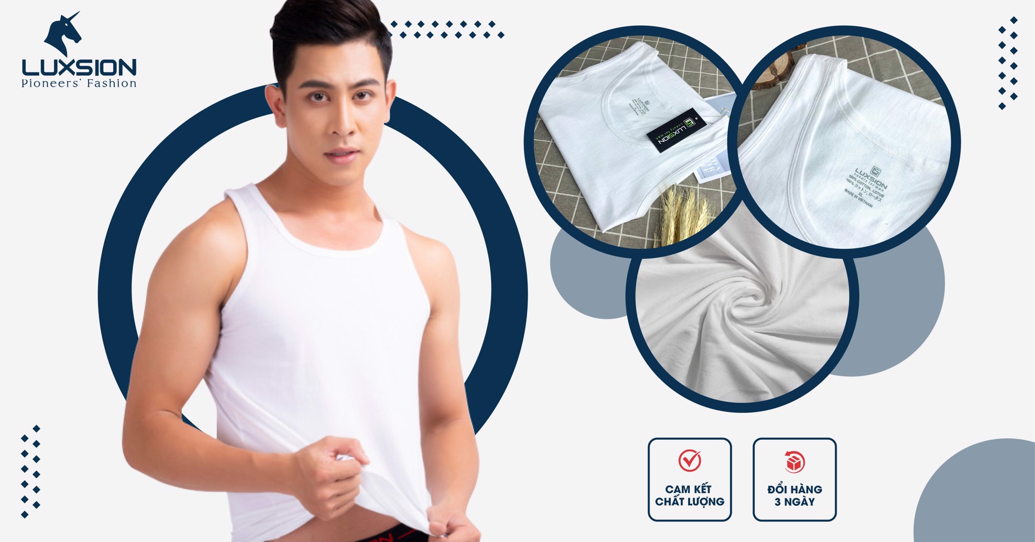 ÁO BA LỖ NAM THƯƠNG HIỆU LUXSION 100% COTTON