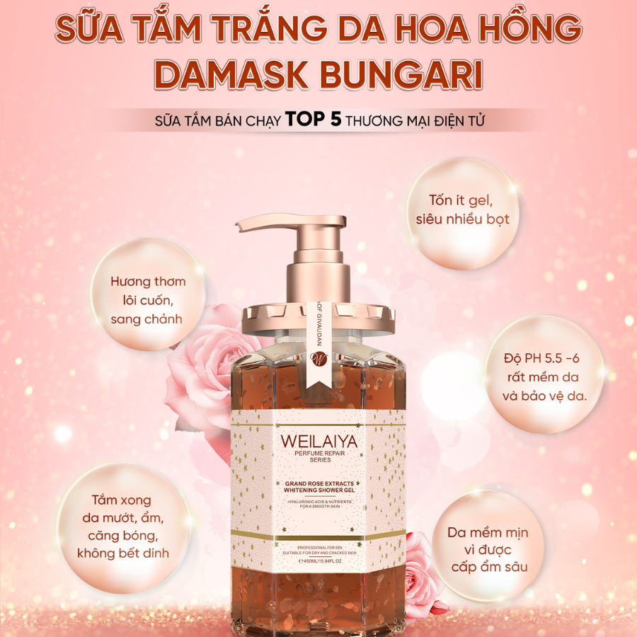 Review khi sử dụng sữa tắm cánh hoa hồng Weilaiya