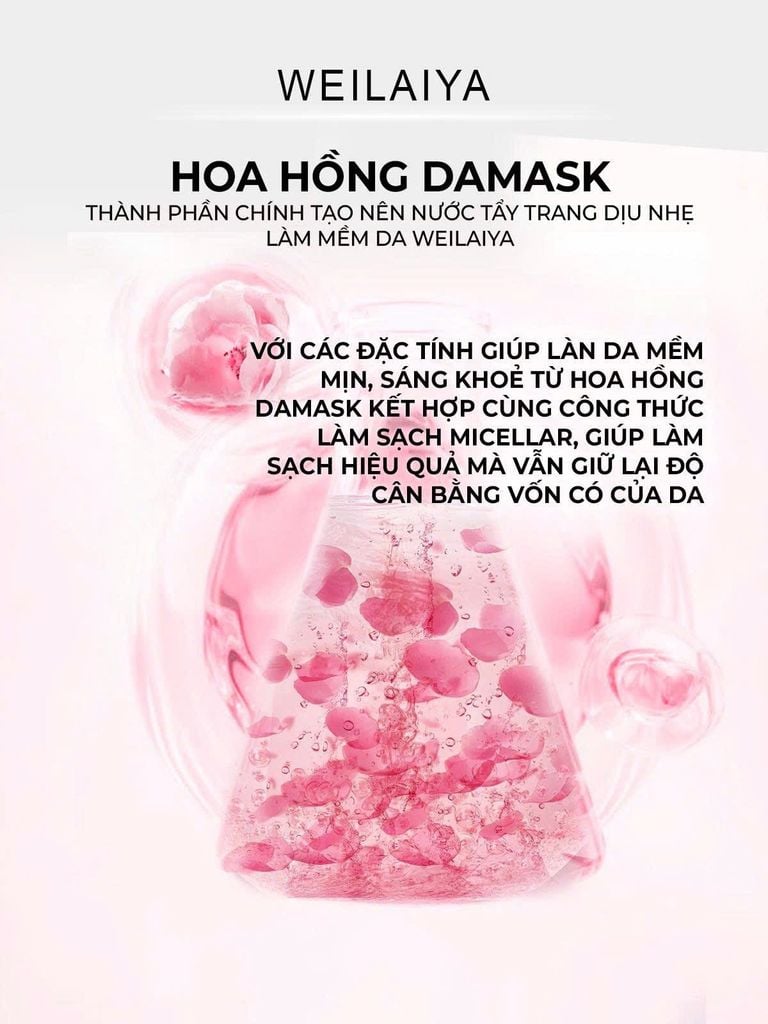 nước tẩy trang weilaiya thành phần nước hoa hồng damask