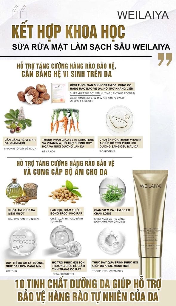 bảng thành phần của sữa rửa mặt weilaiya