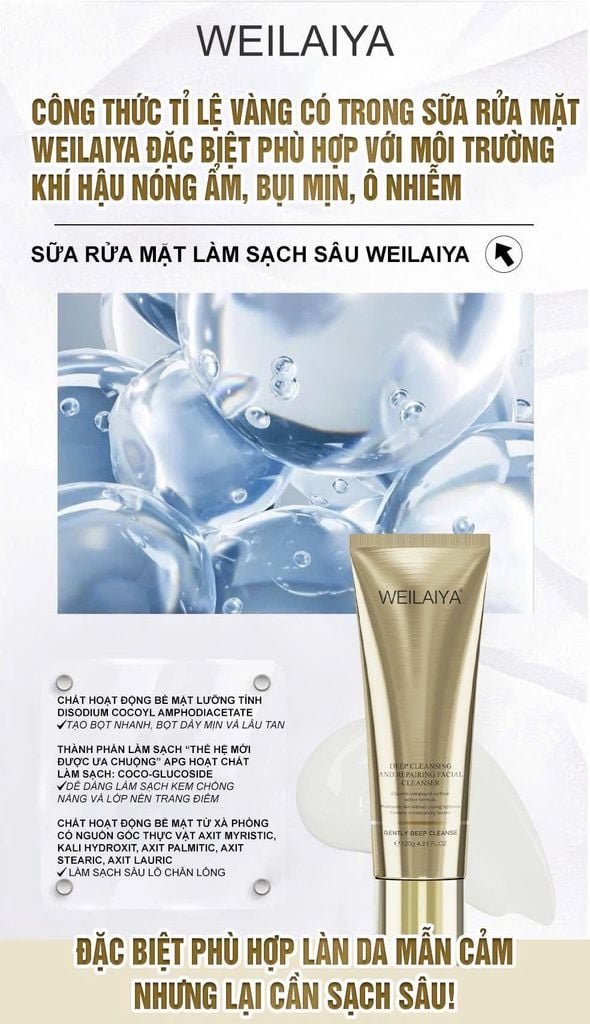 thông tin sữa rửa mặt sạch sâu weilaiya