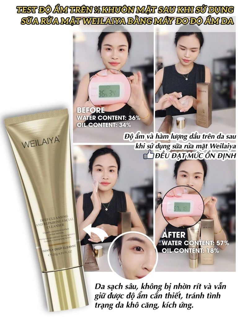 test hiệu quả của sữa rửa mặt sạch sâu weilaiya