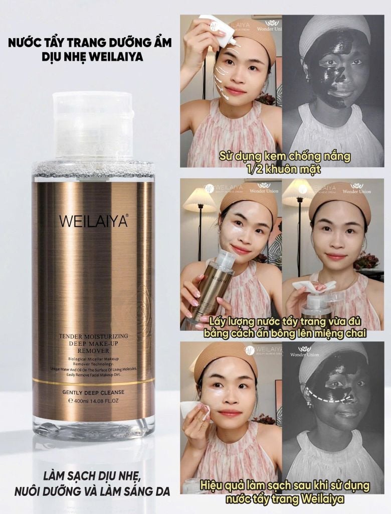 review nước tẩy trang weilaiya