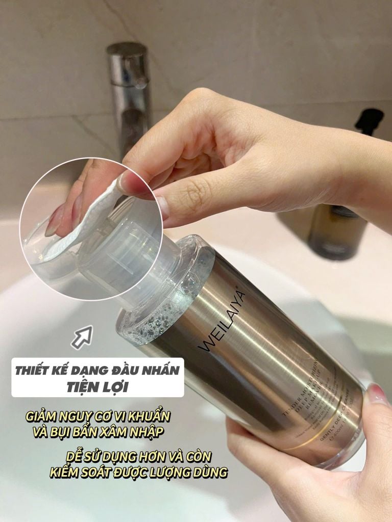 thiết kế tiện lợi của nước tẩy trang weilaiya