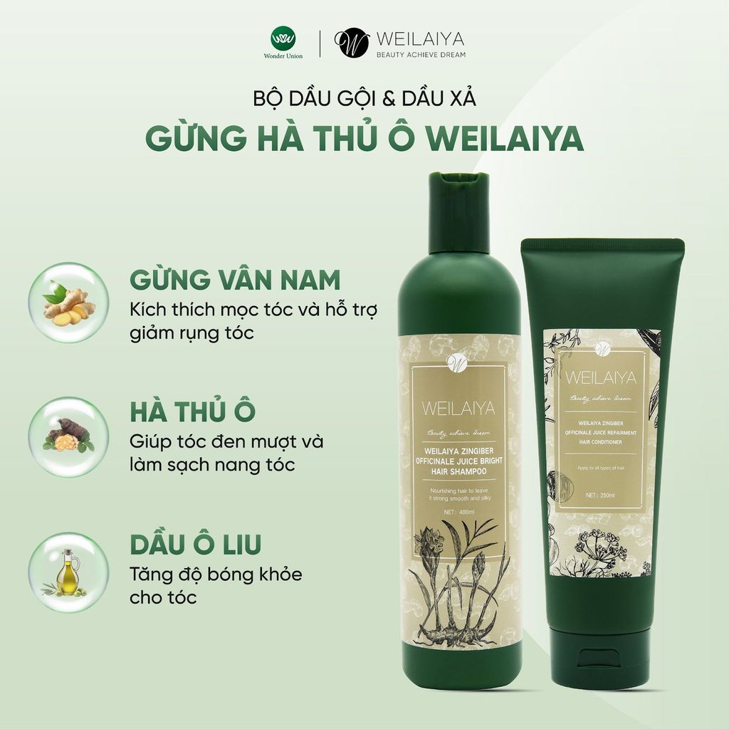 Các thành phần nổi bật trong bộ dầu gội dầu xả gừng hà thủ ô Weilaiya