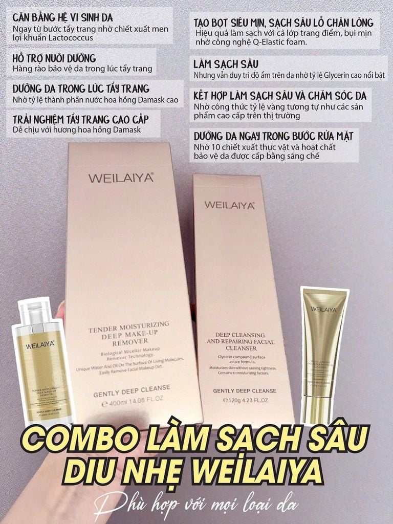 Tác dụng combo làm sạch sâu dịu nhẹ Weilaiya
