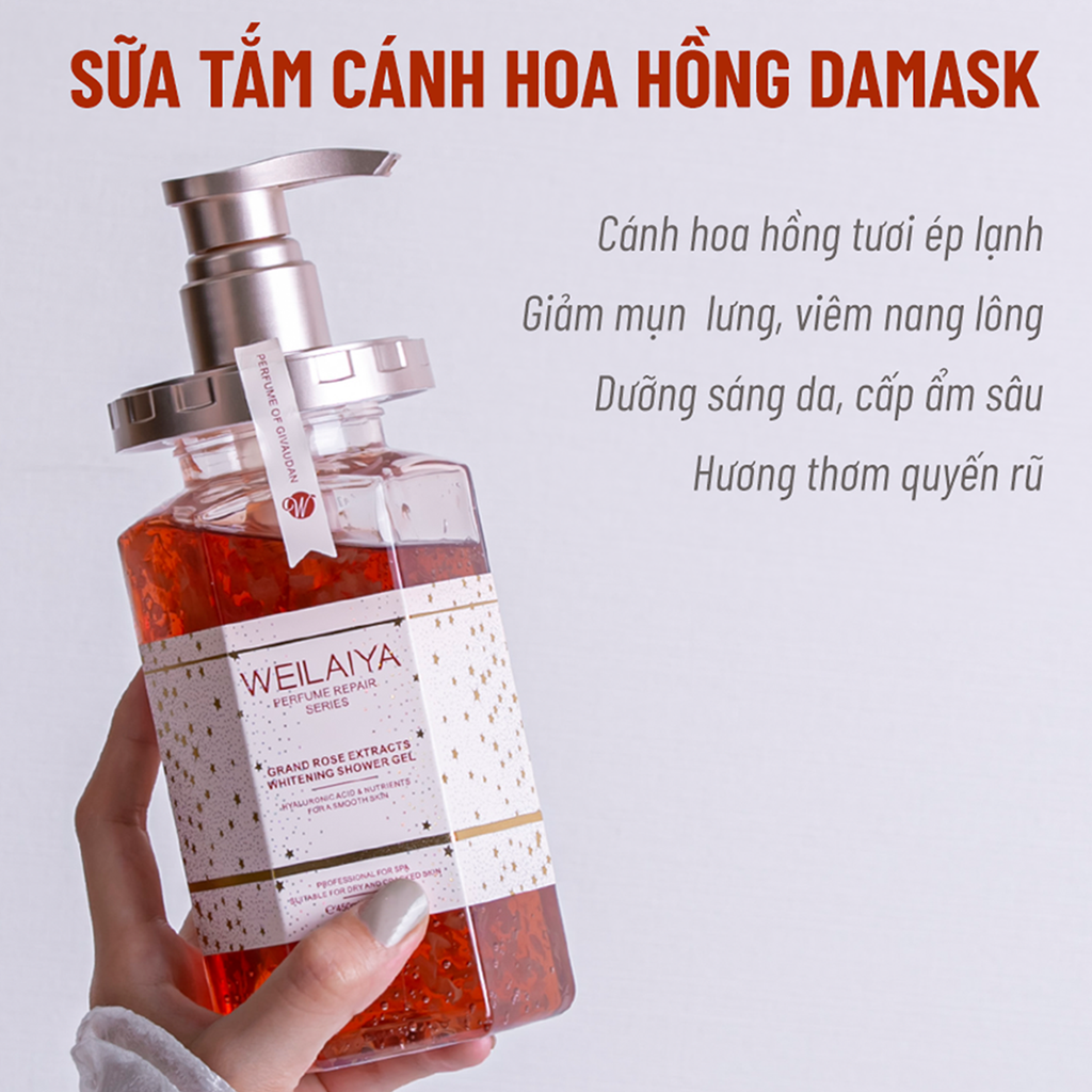 Sữa tắm sáng da hoa hồng Weilaiya cấp ẩm sâu