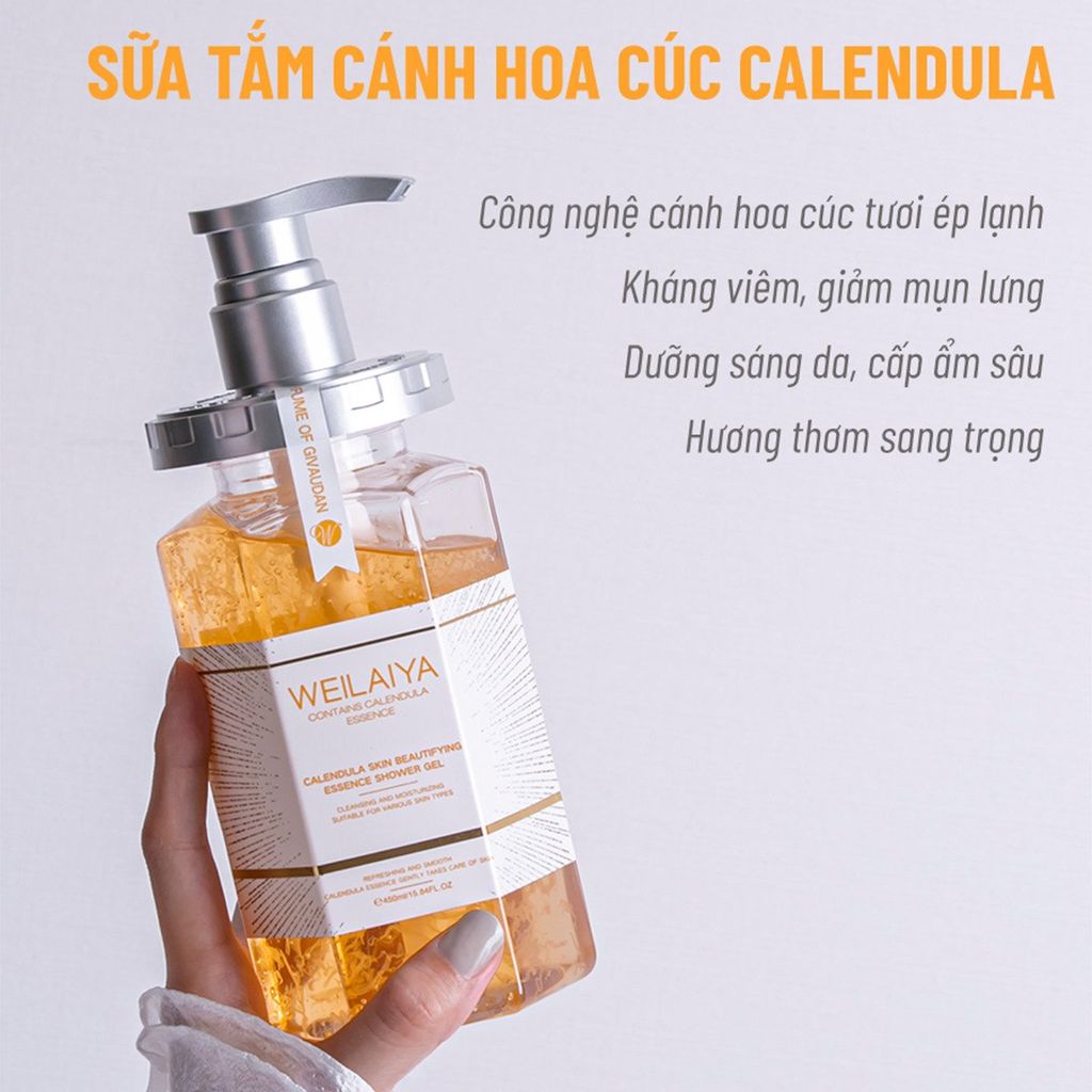 Sữa tắm trắng da cánh hoa cúc Calendula hương nước hoa Weilaiya