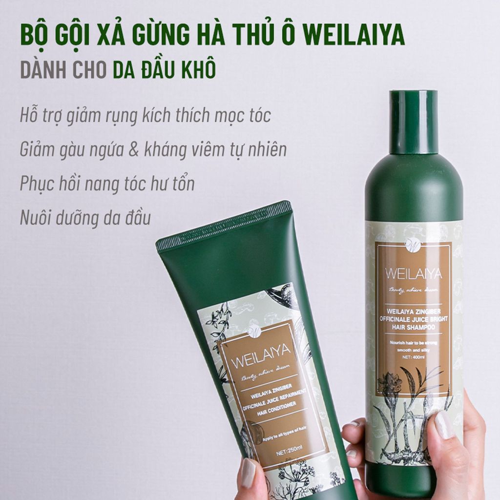 Bộ gội xả gừng hà thủ ô Weilaiya dành cho da đầu khô