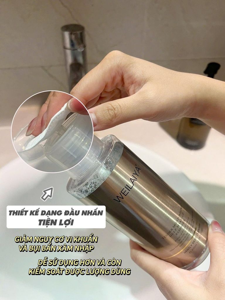 Nước tẩy trang Weilaiya thiết kế tiện lợi, dễ dùng