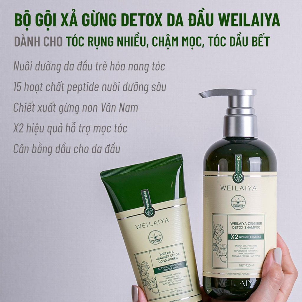 Bộ gội xả gừng detox da đầu Weilaiya dành cho tóc rụng nhiều, chậm mọc, tóc dầu bết