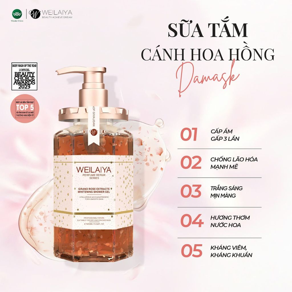 sữa tắm hoa hồng weilaiya trắng da