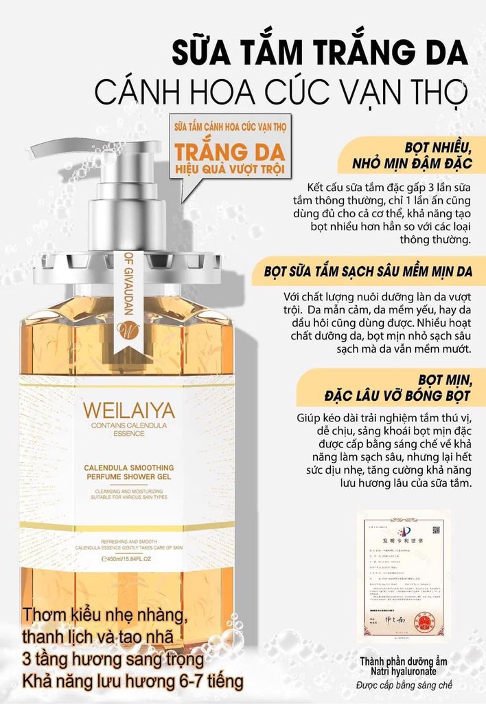 sữa tắm hoa cúc weilaiya trắng da