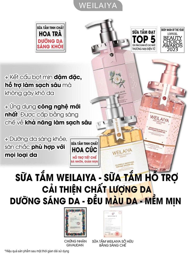 Bộ sữa tắm hoa hồng - hoa cúc - hoa trà Weilaiya