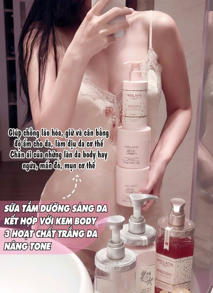 Dưỡng da body với combo sữa tắm và kem dưỡng Weilaiya