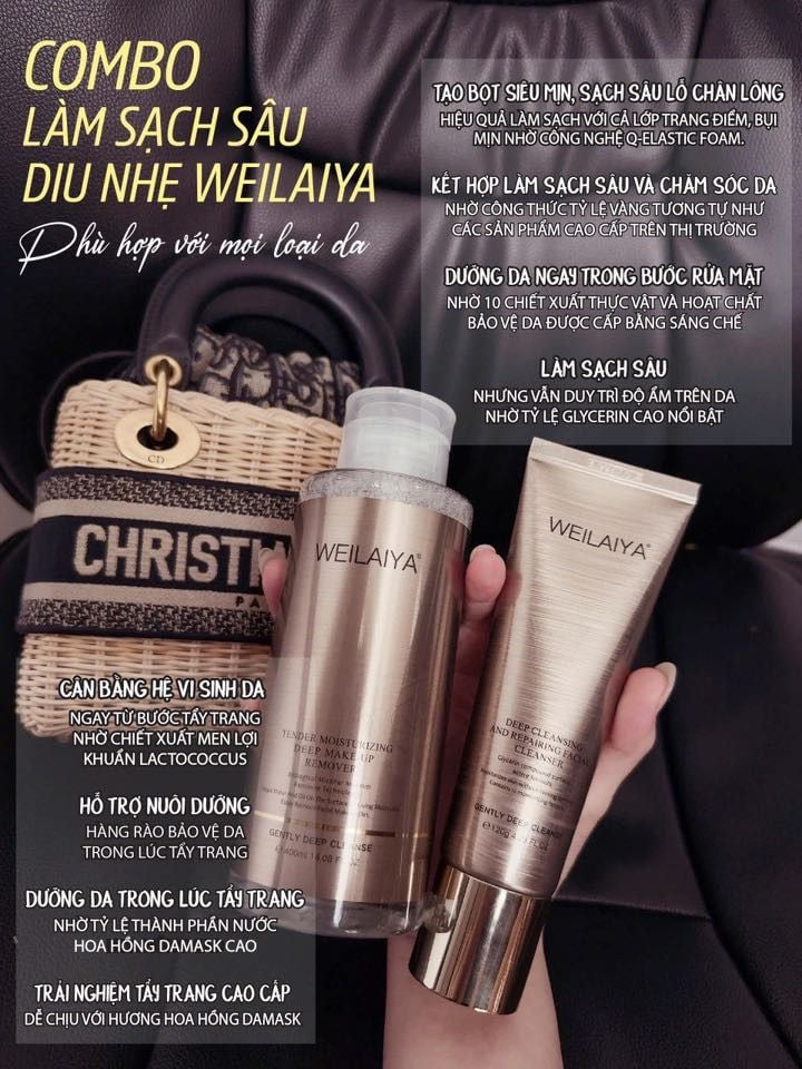 Bộ sữa rửa mặt và nước tẩy trang nhà Weilaiya