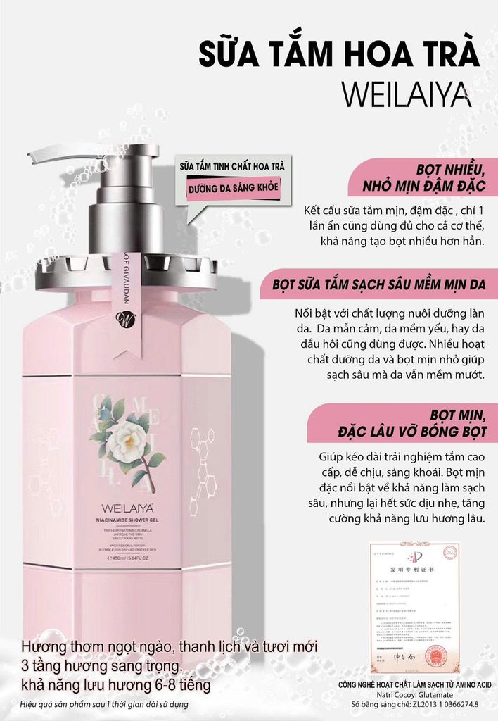 Sữa tắm hoa trà và niacinamide tinh khiết 99%