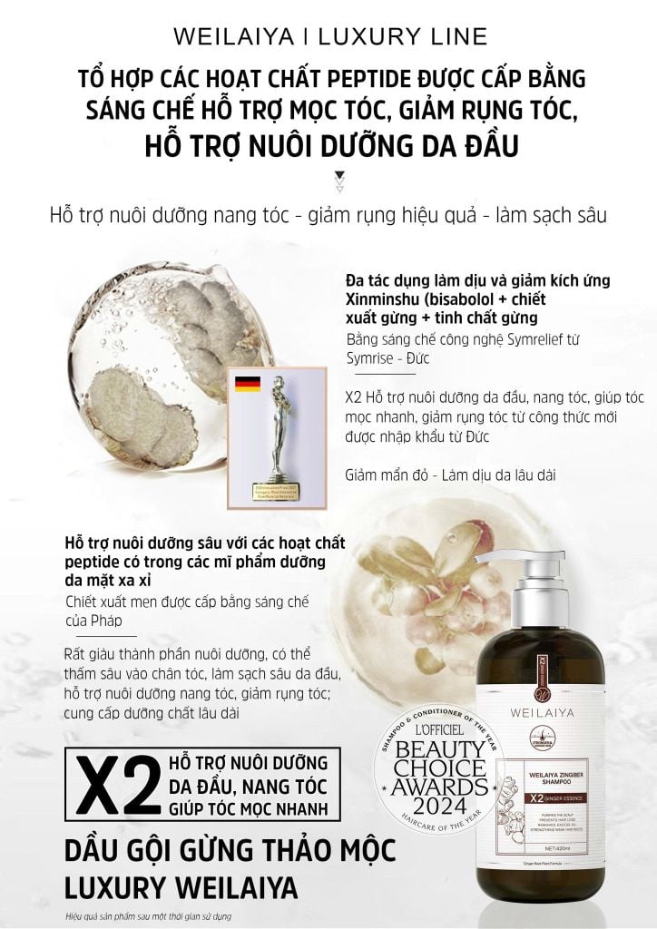 Dầu gội hỗ trợ mọc tóc và giảm lão hóa da đầu Weilaiya Zingiber Shampoo 420ml
