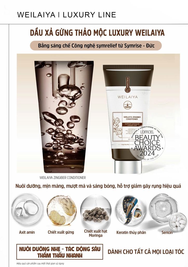 Dầu xả hỗ trợ mọc tóc và giảm lão hóa da đầu Weilaiya Zingiber Conditioner thành phần
