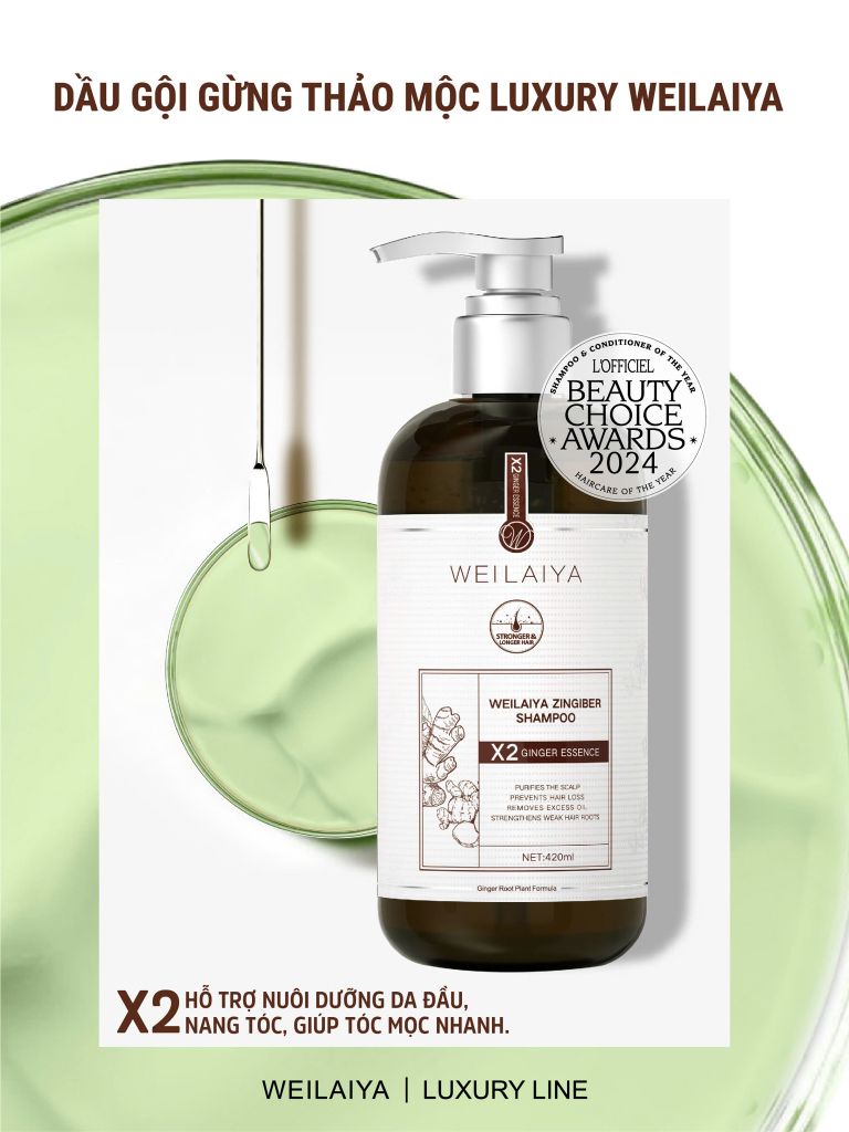 Dầu gội hỗ trợ mọc tóc và giảm lão hóa da đầu Weilaiya Zingiber