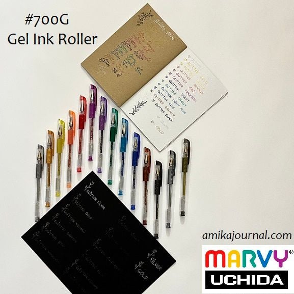 Trải nghiệm Bút Gel Marvy Uchida 700G trên 3 màu giấy của amika [Review Bút]