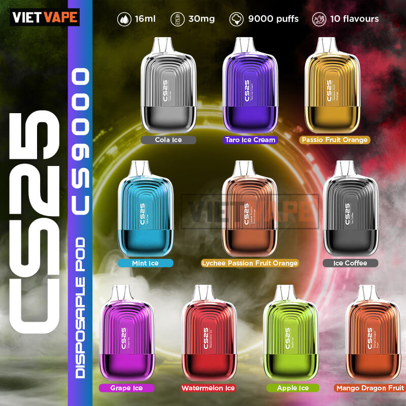 CS25 CS9000 Bạc Hà Lạnh 9000 Hơi Sạc Lại Pod Dùng 1 Lần
