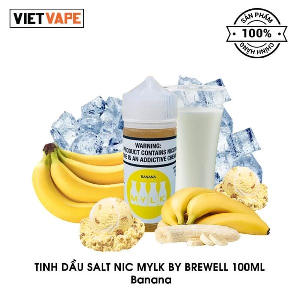 Brewell Mylk Banana Freebase 100ml Tinh Dầu Vape Mỹ Xịn