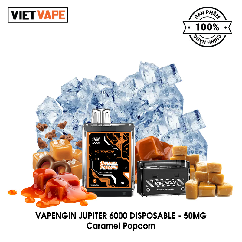 Vapengin Jupiter Caramel Popcorn 6000 Sạc Lại Pod 1 Lần
