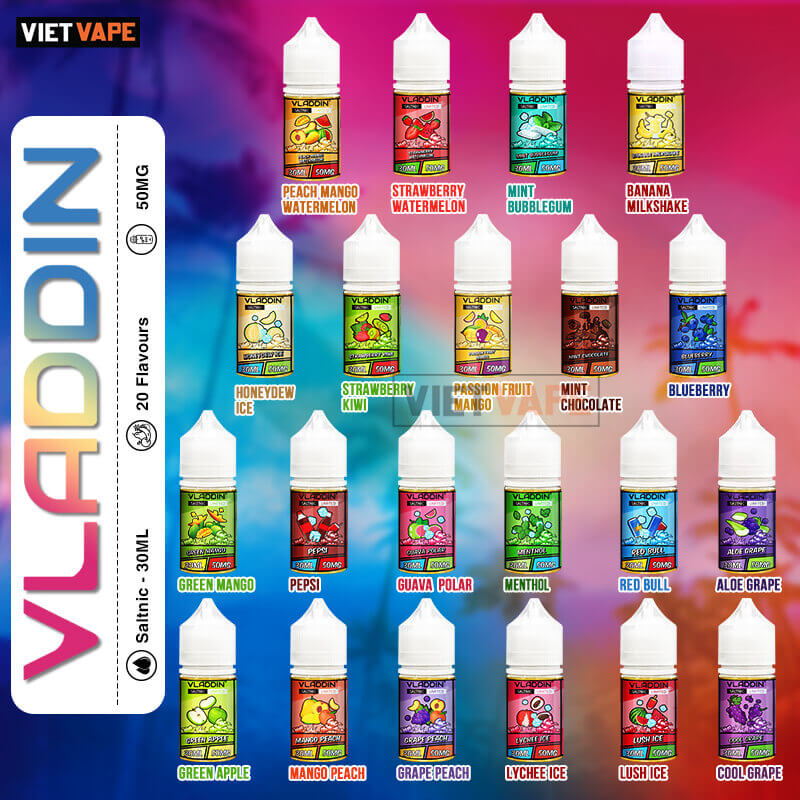 Vladdin Đào Xoài Dưa Hấu Salt Nic 30ml Tinh Dầu Vape Chính Hãng