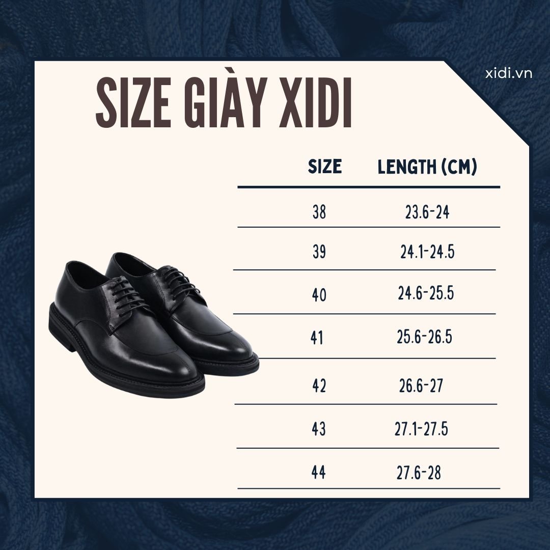 chọn size giày da nam cao cấp xidi