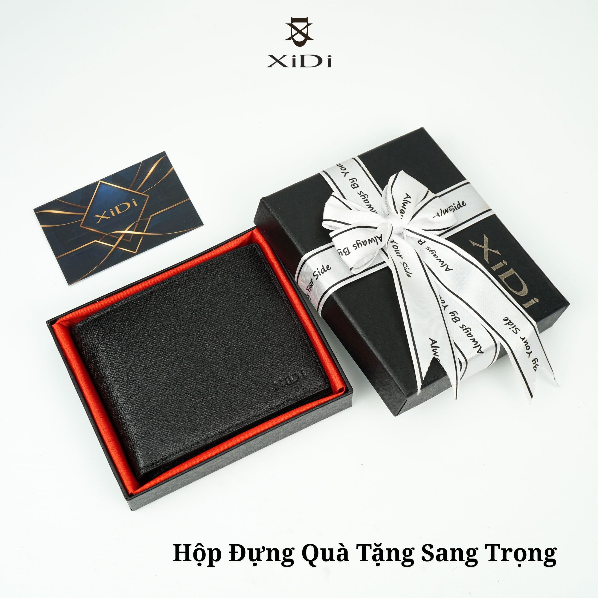 Ví nam cao cấp da bò vân Taiga dáng ngang màu đen tiện dụng