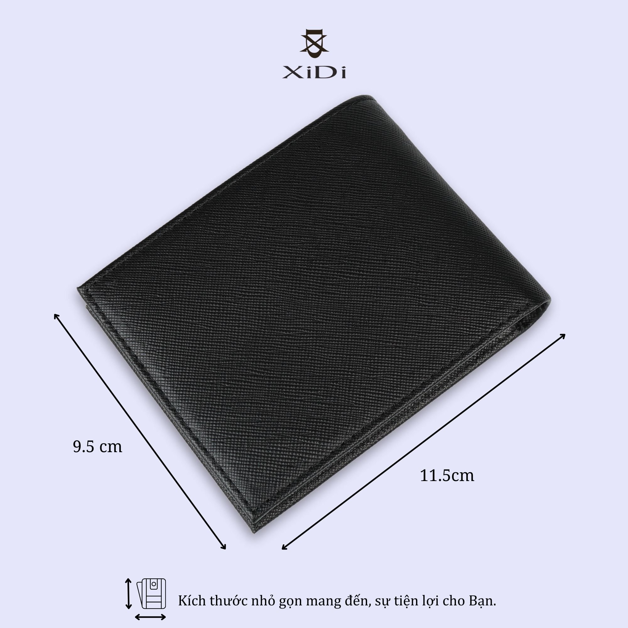Ví da nam saffiano màu đen cao cấp 3 cánh lật xịn
