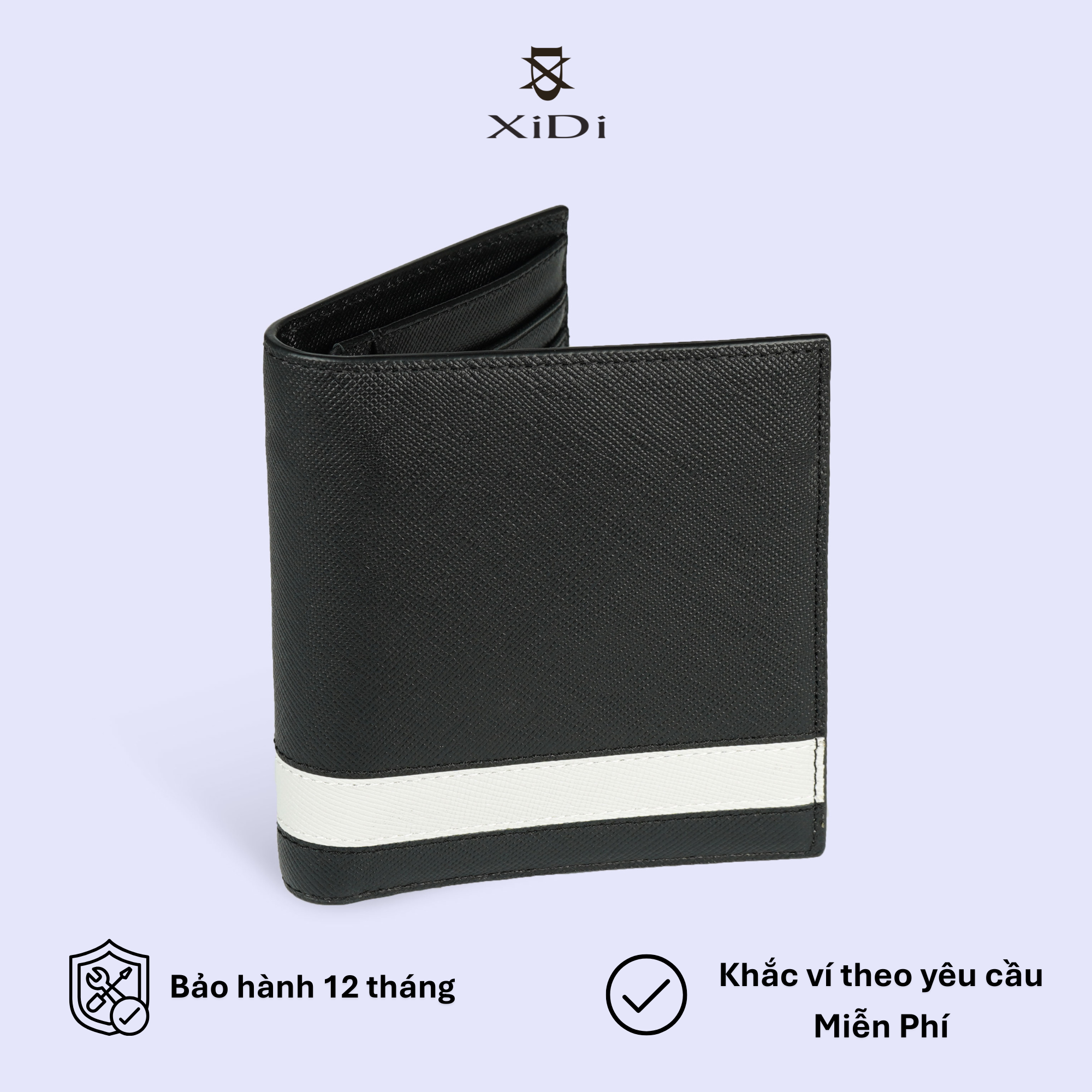 Ví nam dáng đứng Cosmos da bò Saffiano khắc theo yêu cầu