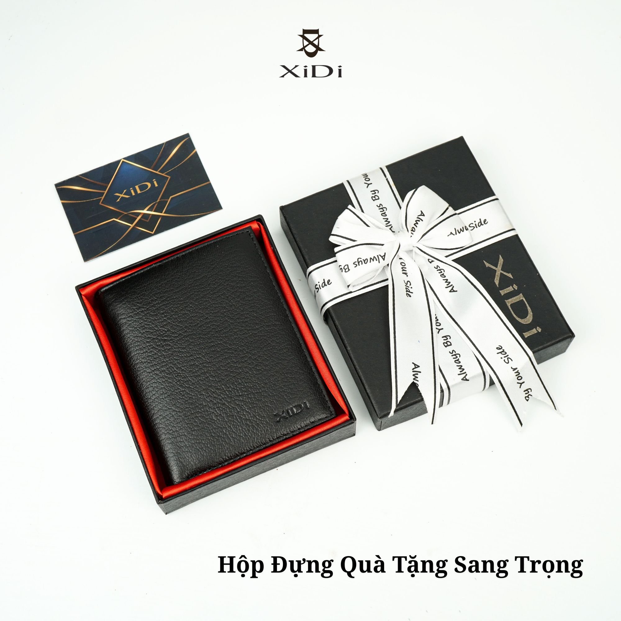 Ví da nam dáng đứng màu đen cao cấp