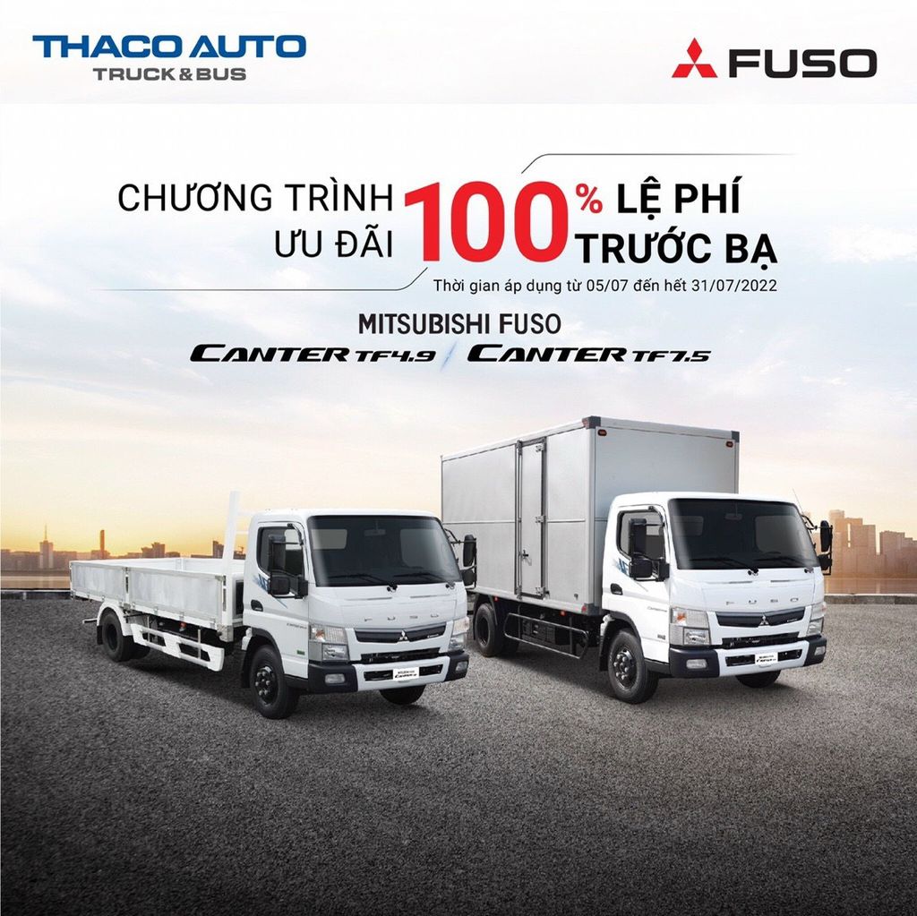 TẶNG 100% LỆ PHÍ TRƯỚC BẠ KHI MUA DÒNG XE TẢI MITSUBISHI FUSO CANTER TF