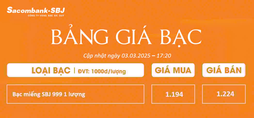 Bảng Tỷ Giá Bạc - Ngày 03/03/2025 - Bảng 4