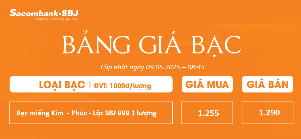Bảng Tỷ Giá Bạc - Ngày 09/05/2025 - Bảng 1