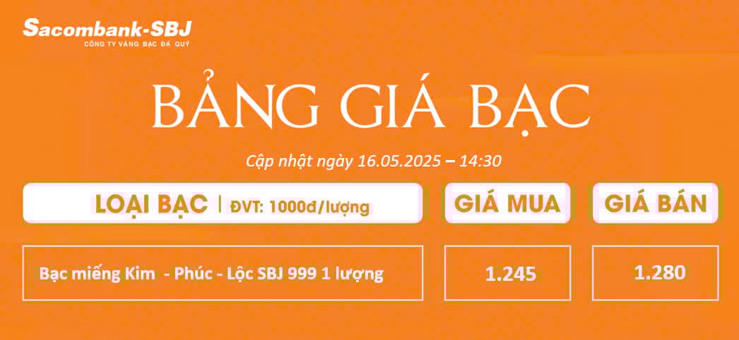 Bảng Tỷ Giá Bạc - Ngày 16/05/2025 - Bảng 2