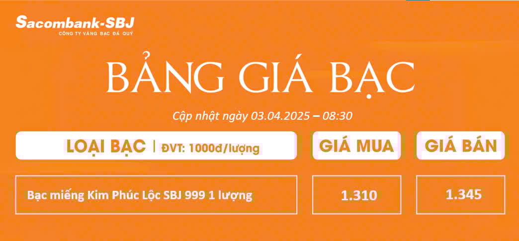 Bảng Tỷ Giá Bạc - Ngày 03/04/2025 - Bảng 1