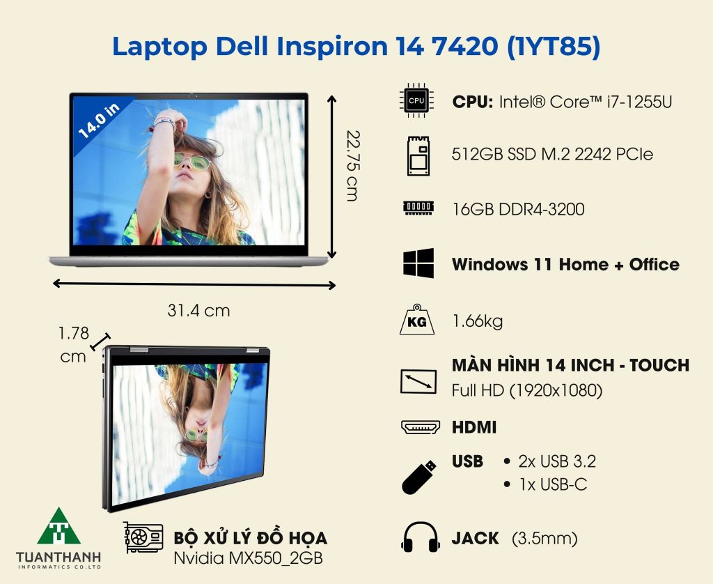 Đánh giá laptop Dell Inspiron 14 7420 (1YT85) Core i7-1255U