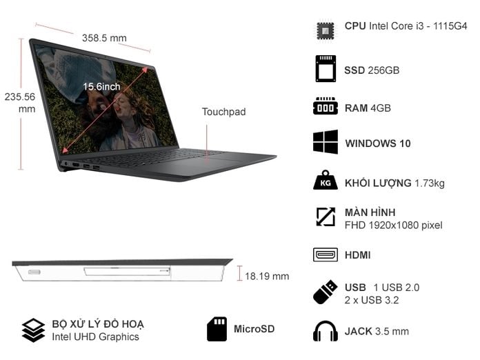 Laptop Dell Inspiron 15 3511 i3 (P112F001ABL)