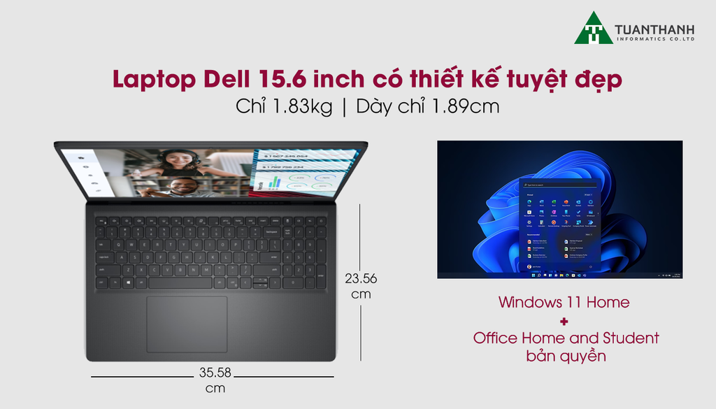 Thiết kế hiện đại tuyệt đẹp của laptop Dell Vostro 3520